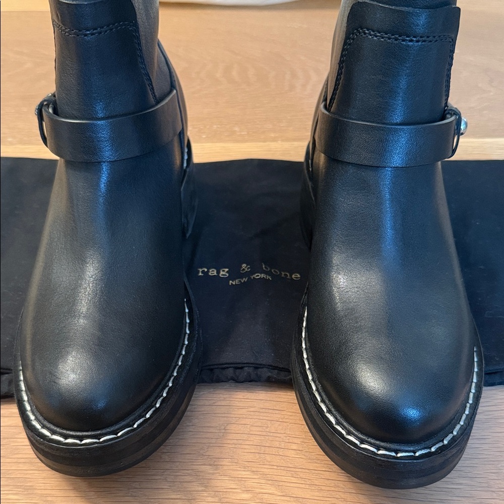 Rag & Bone Black Ankle Boots with Strap Detail - Picture 4 of 8